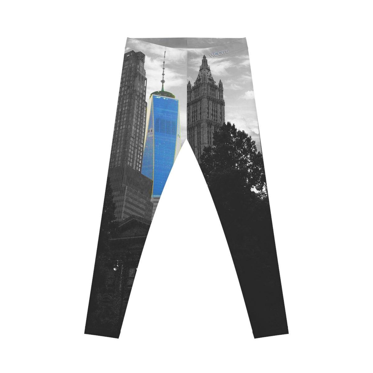 Leggings con el horizonte de Nueva York: detalle azul del One World Trade Center