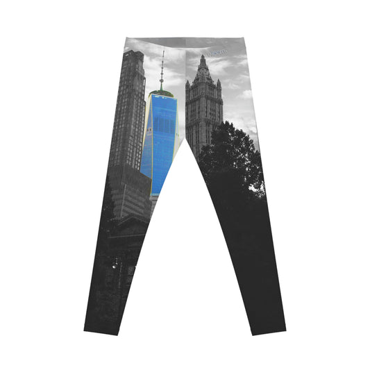 Leggings con el horizonte de Nueva York: detalle azul del One World Trade Center