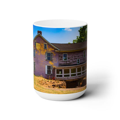 Elegant 15oz Ceramic Coffee Mug printed with a beautiful image of a country site house.