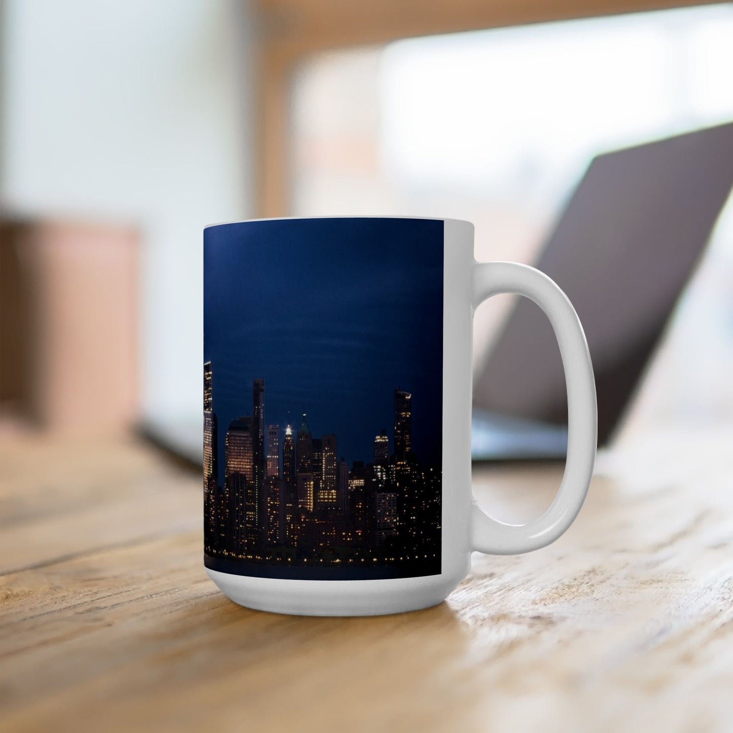 Two Tone 15oz Ceramic Coffee Mug printed with a beautiful New York Skyline image.