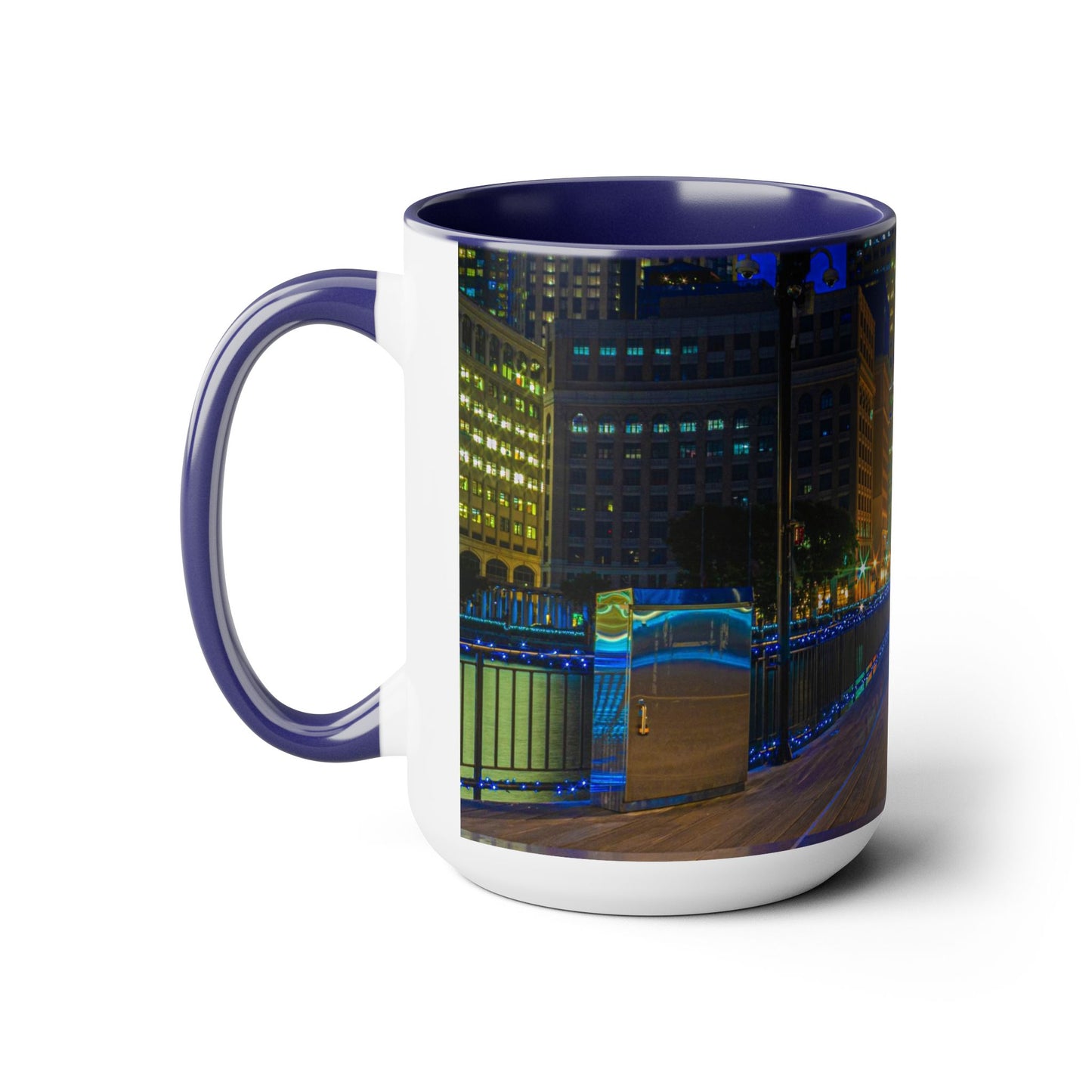 Two Tone, 15oz Ceramic Coffee Mug, Printed with a High-Res Beautiful Urban Landscape from Exchange Place, New Jersey.