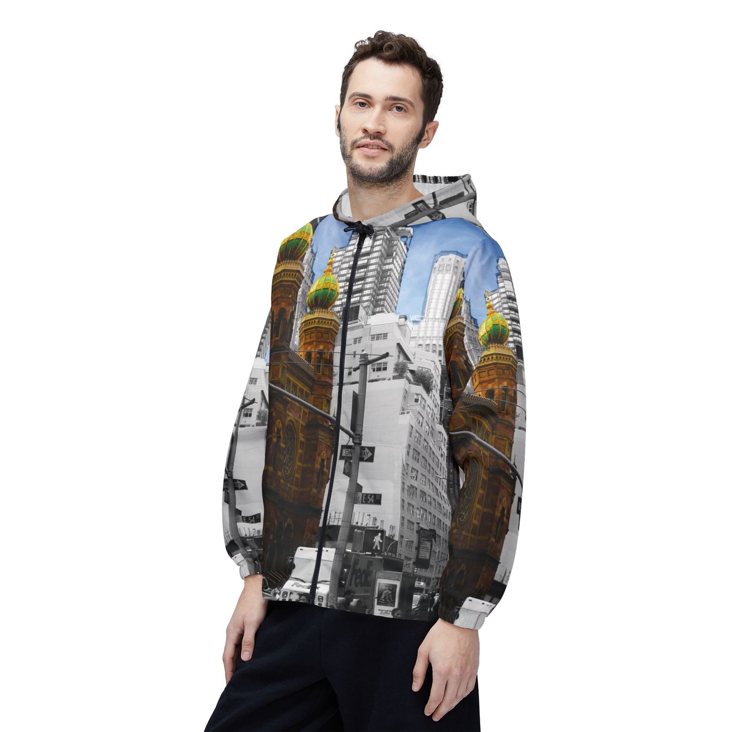New York Environment Windbreaker Jacket — Cityscape Photo All-Over Print