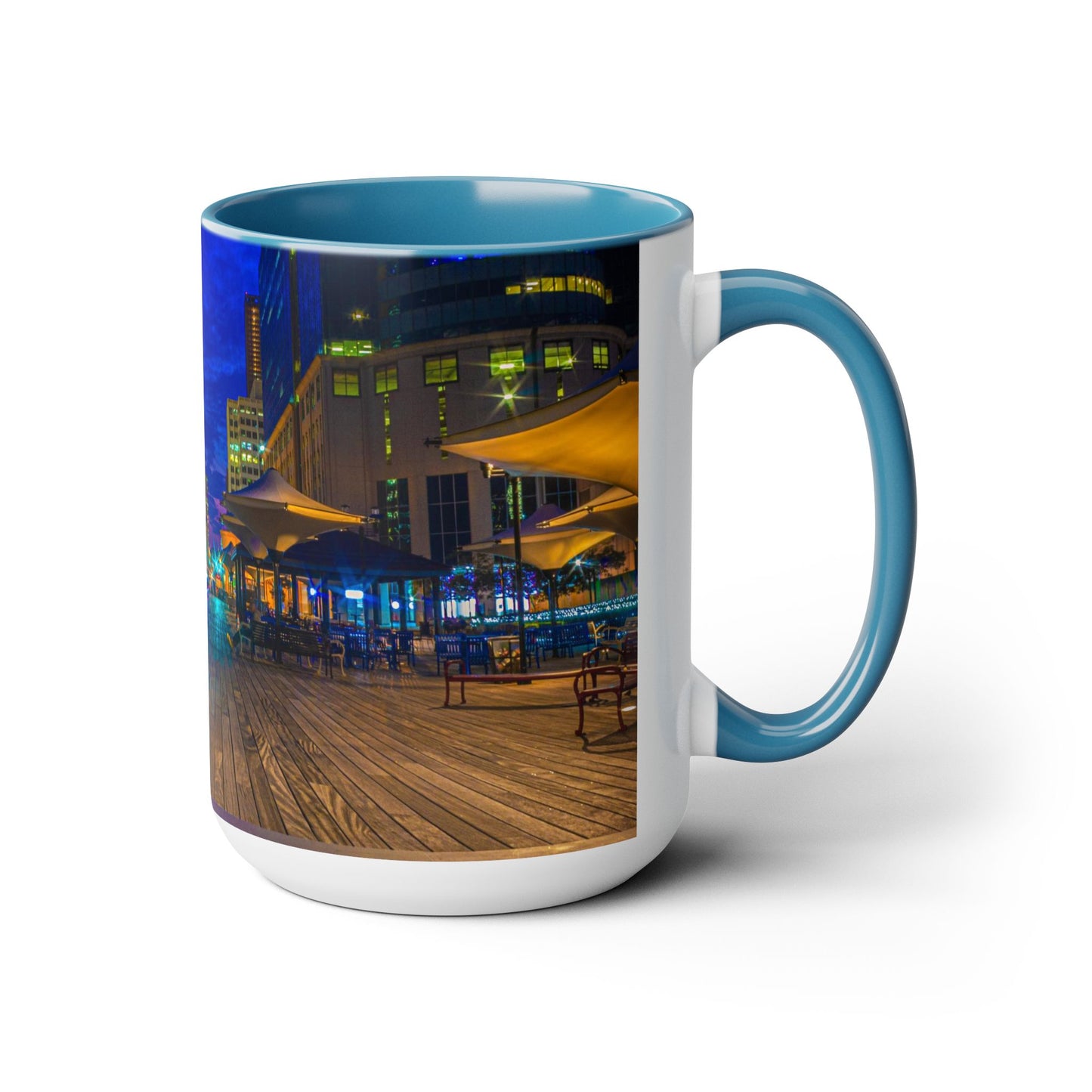 Two Tone, 15oz Ceramic Coffee Mug, Printed with a High-Res Beautiful Urban Landscape from Exchange Place, New Jersey.