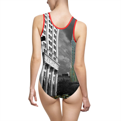 Manhattan Gotham Perspective – Monochromatic Skyline Swimsuit