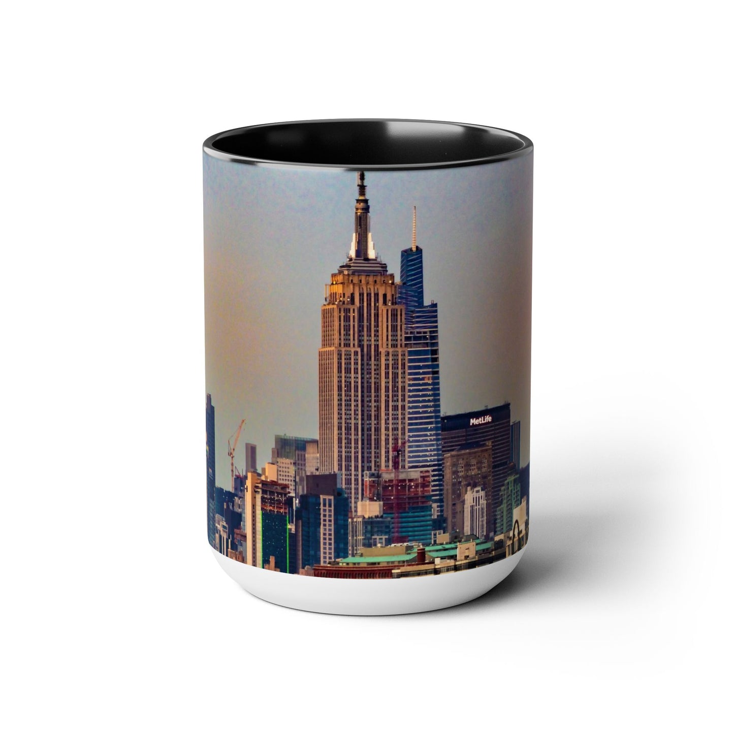 Two Tone 15oz Ceramic,  Coffee Mug, Printed with a High-Res Elegant Image of  New  York City View.