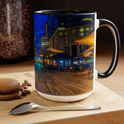 Two Tone, 15oz Ceramic Coffee Mug, Printed with a High-Res Beautiful Urban Landscape from Exchange Place, New Jersey.
