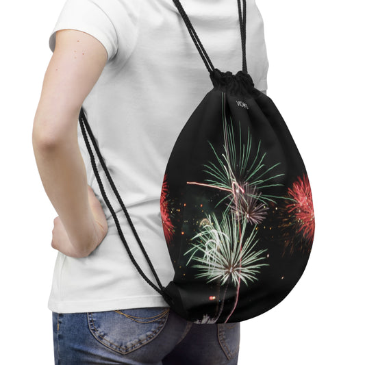 Drawstring Bag with Beautiful High-Res, Full Color Firework Image.