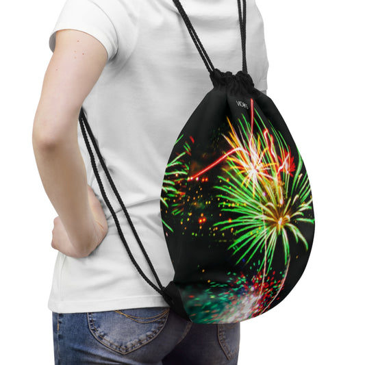 Drawstring Bag with Beautiful High-Res, Full Color Firework Image.