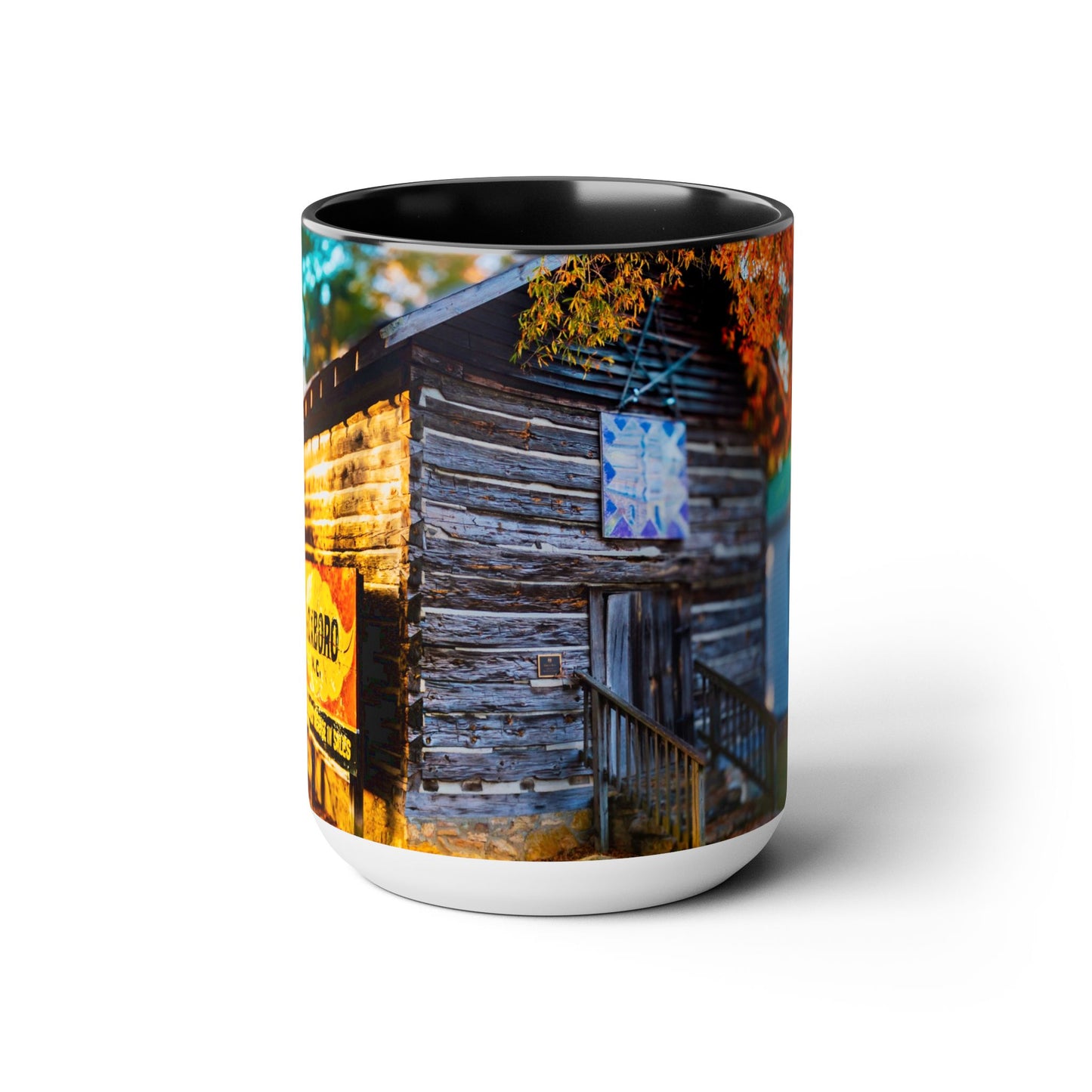 Two Tone Ceramic, 15oz Coffee Mug, Printed with a High-Res Beautiful Roxboro, NC Country Landscape.