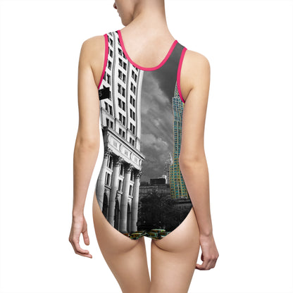 Manhattan Gotham Perspective – Monochromatic Skyline Swimsuit