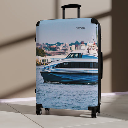 Harbor Boat Photo Carry-On Suitcase — Coastal Seaside Travel Luggage