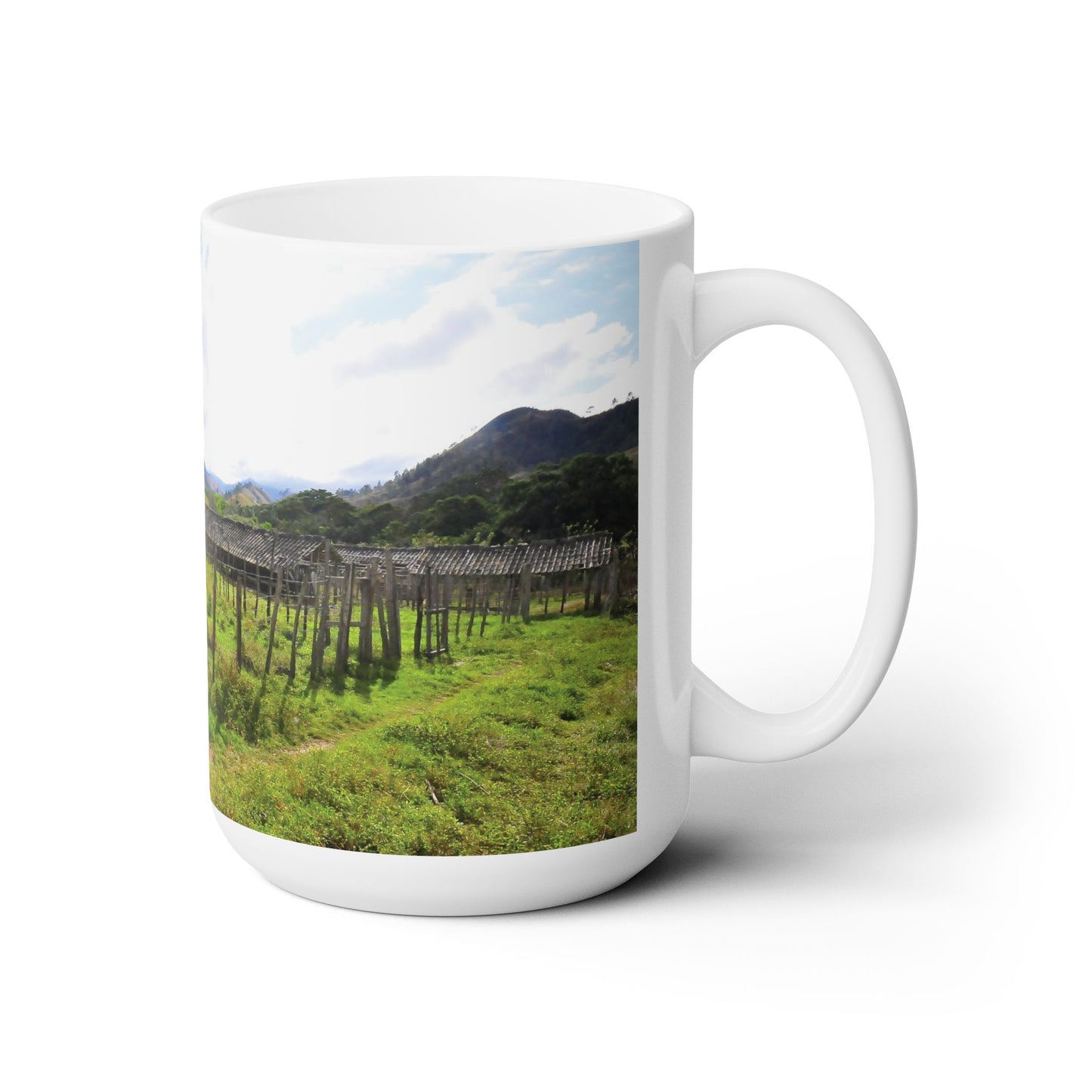 Elegant 15oz Ceramic Coffee Mug printed with a beautiful image of a impactful country side.