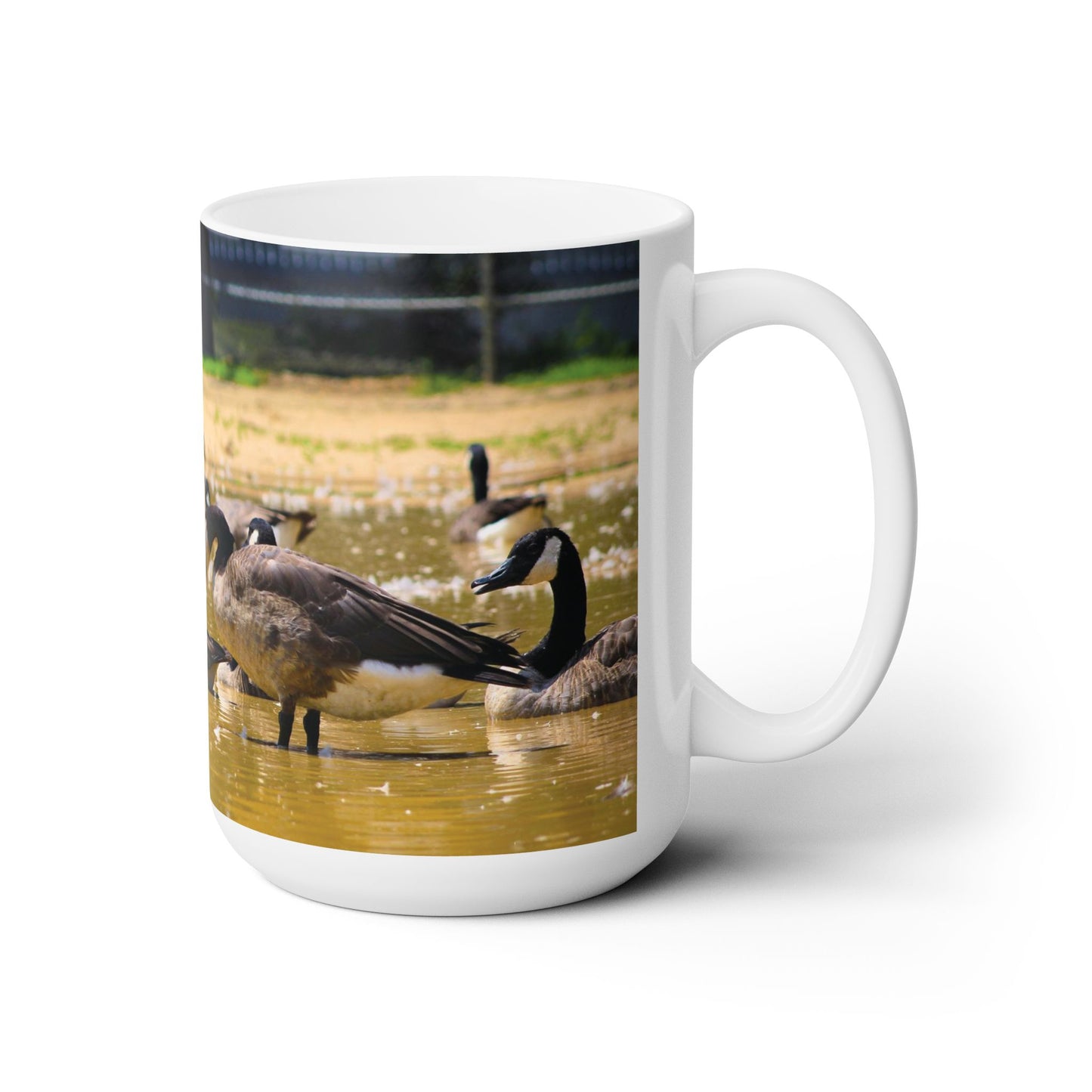 Elegant 15oz Ceramic Coffee Mug printed with beautiful wild ducks scene.