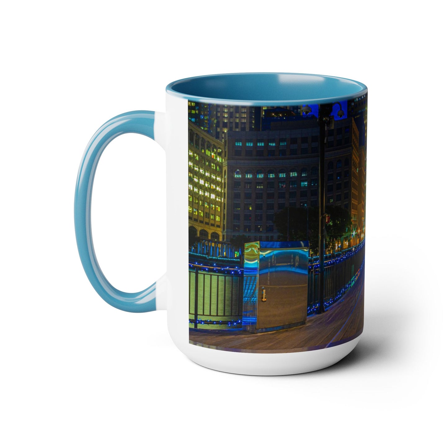Two Tone, 15oz Ceramic Coffee Mug, Printed with a High-Res Beautiful Urban Landscape from Exchange Place, New Jersey.