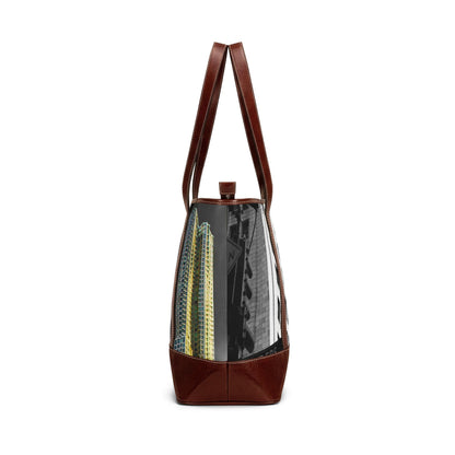 NY Middle Town Cityscape Tote Handbag — Vintage Black & White Urban Photo