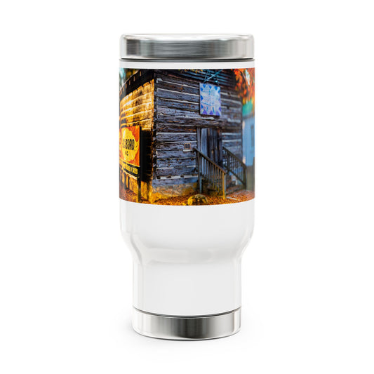 Rustic Stainless Steel Travel Tumbler with Handle – Perfect for Coffee Lovers