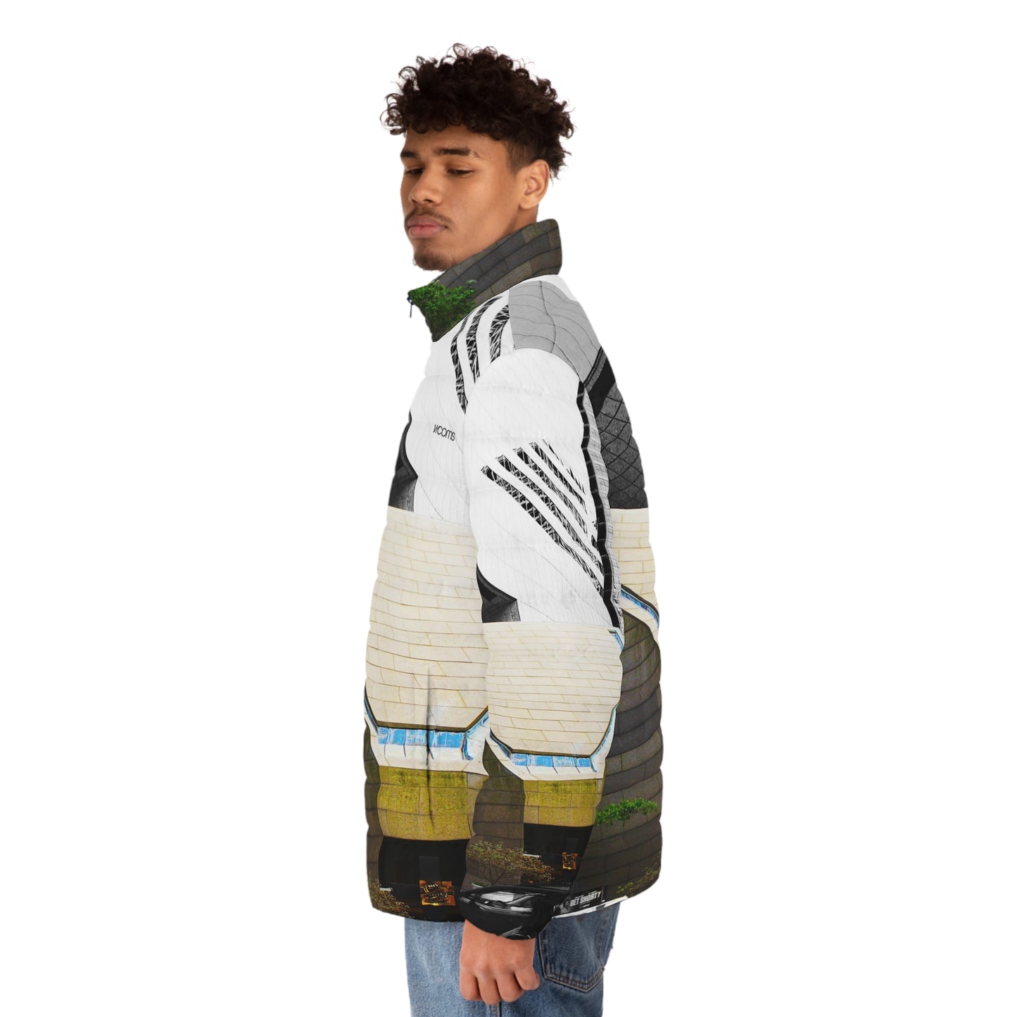 New York Architectural Puffer Jacket — Middle Town Modern Concrete Church