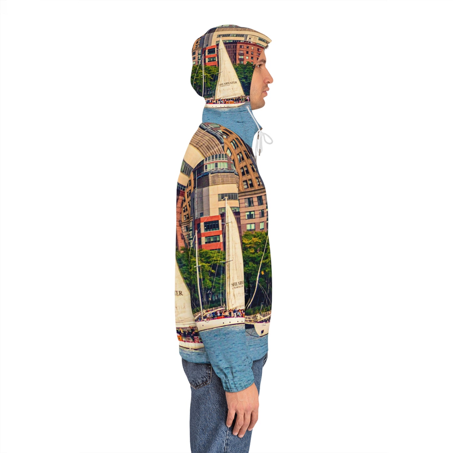 Sailboat Cityscape Zip Hoodie — Men’s Nautical Jacket
