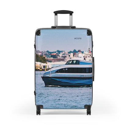 Harbor Boat Photo Carry-On Suitcase — Coastal Seaside Travel Luggage