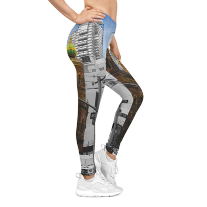 New York Cityscape Leggings — Vintage Cathedral & Urban Image Leggings
