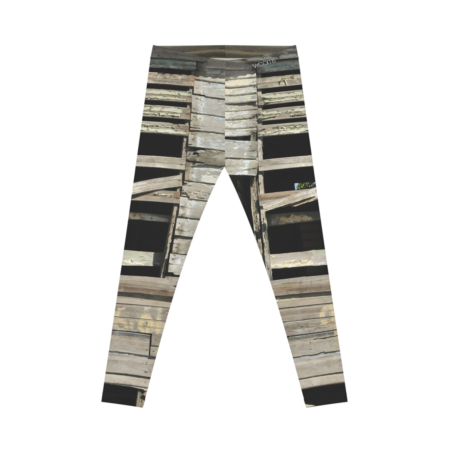 Rustic Weathered Wood Window Leggings — Distressed Barnboard Yoga Pants