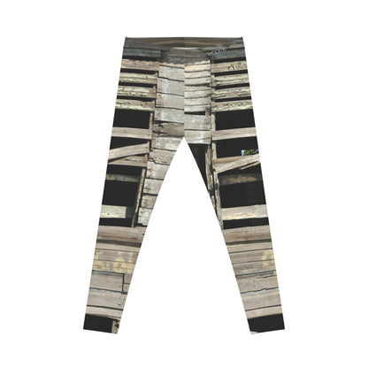 Rustic Weathered Wood Window Leggings — Distressed Barnboard Yoga Pants