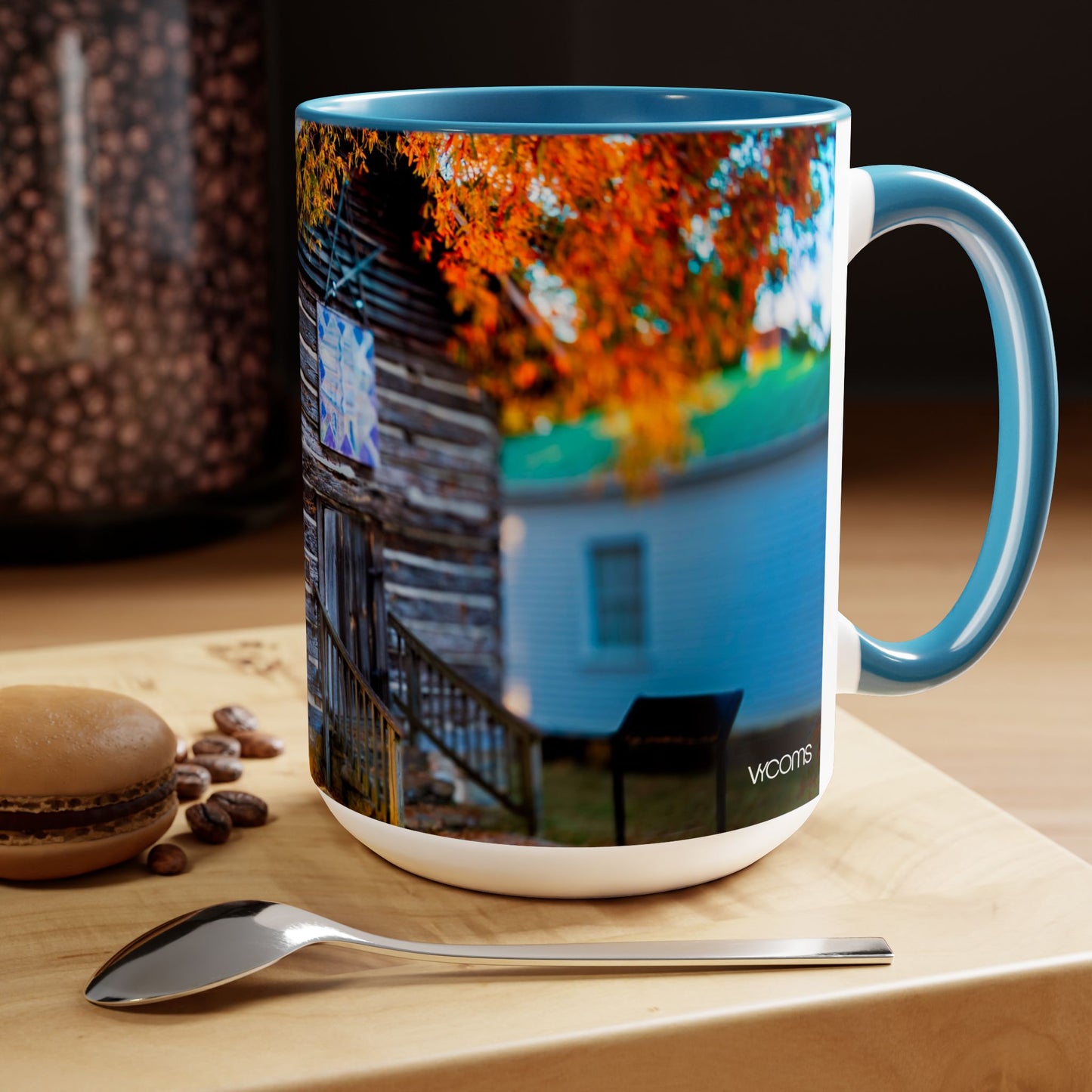 Two Tone Ceramic, 15oz Coffee Mug, Printed with a High-Res Beautiful Roxboro, NC Country Landscape.