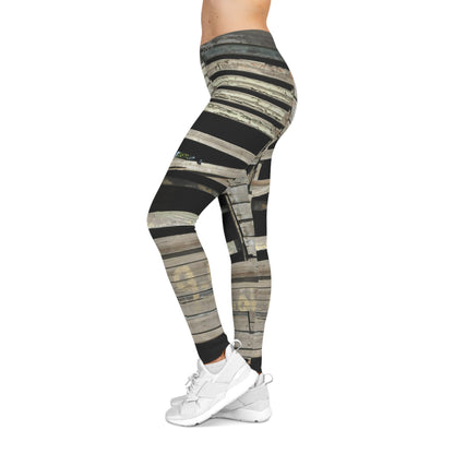 Rustic Weathered Wood Window Leggings — Distressed Barnboard Yoga Pants