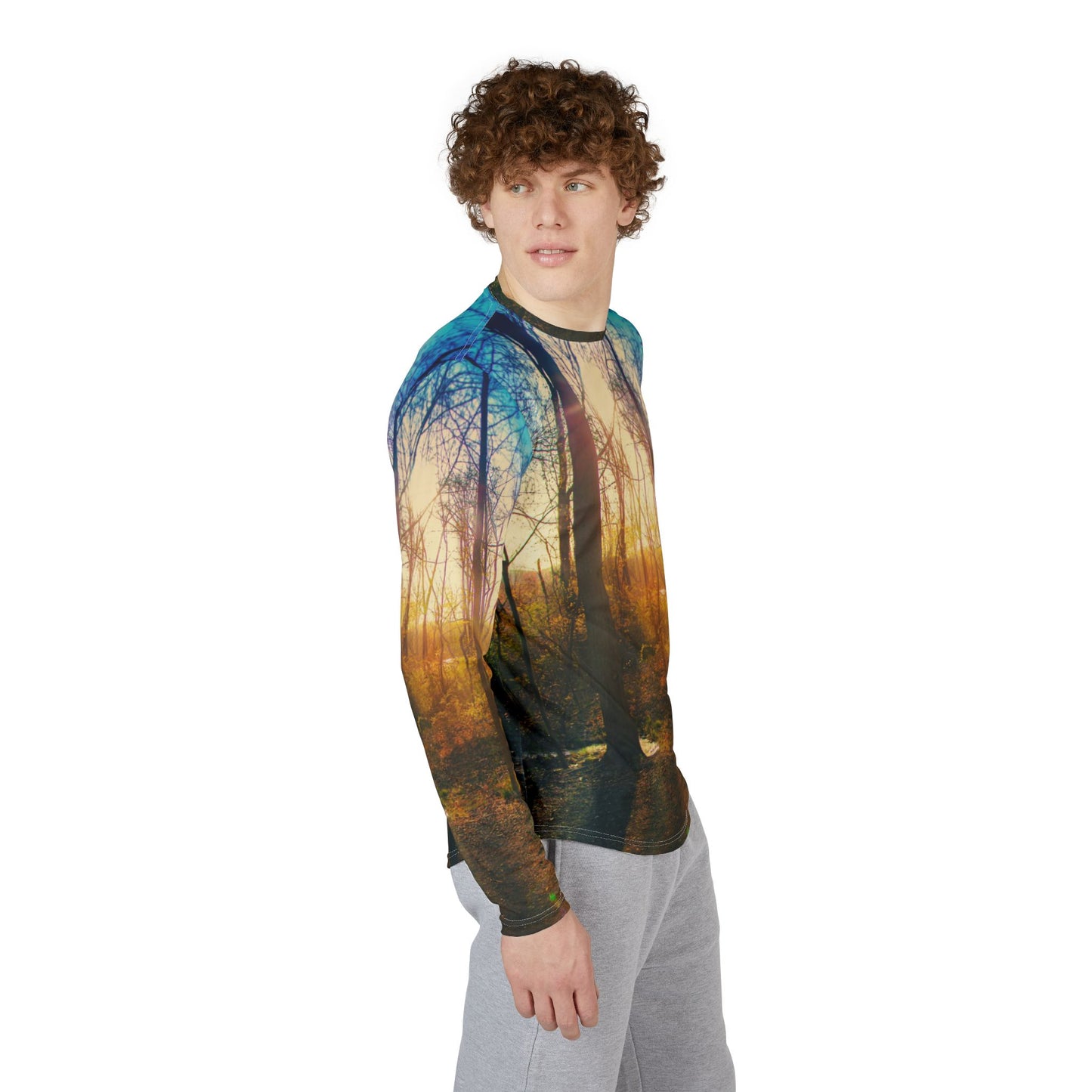 Sunlit Forest Long Sleeve Shirt — Men's UV Protection Nature AOP