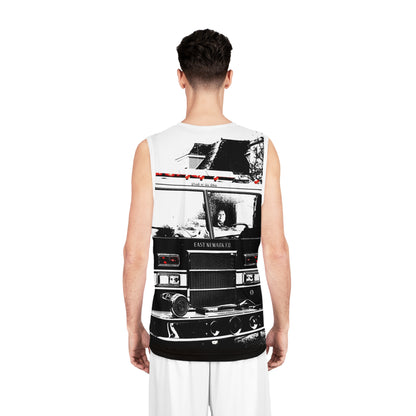 Vintage Fire Truck Basketball Jersey — Black & White
