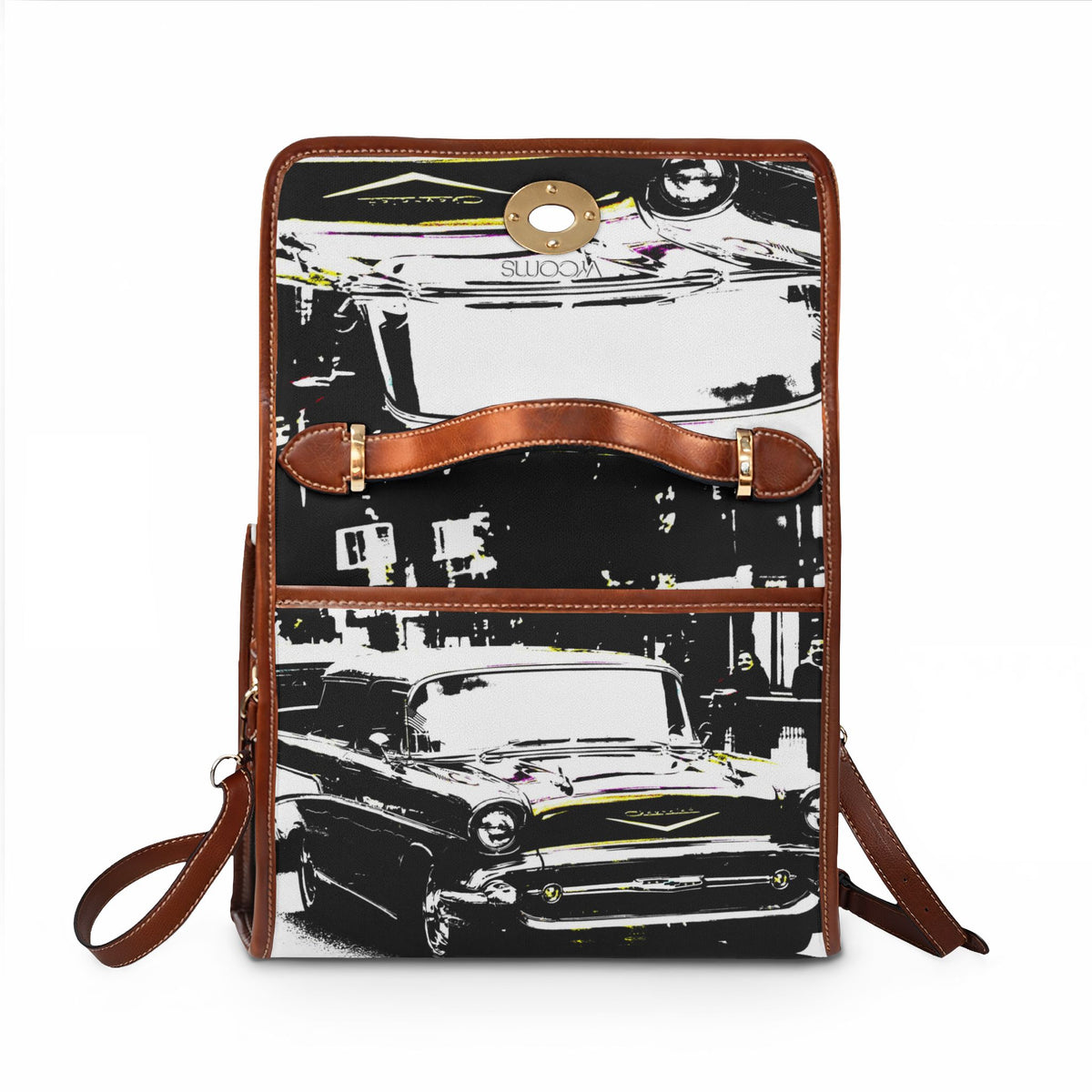 Bolso de lona impermeable con diseño de coche vintage rojo de los años 50