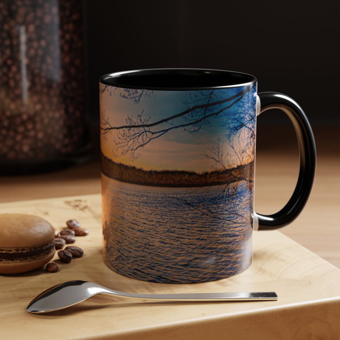 Beautifull 11oz Two Tones, Ceramic Coffe Mug Printed With An original, High-Res, Full Color Image of an Elegant Natural Landscape.