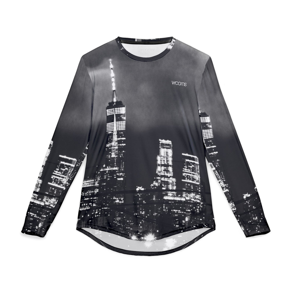 Men’s Long Sleeve Shirt – Black and White New York Night City Skyline