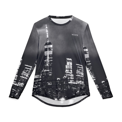 Men’s Long Sleeve Shirt – Black and White New York Night City Skyline