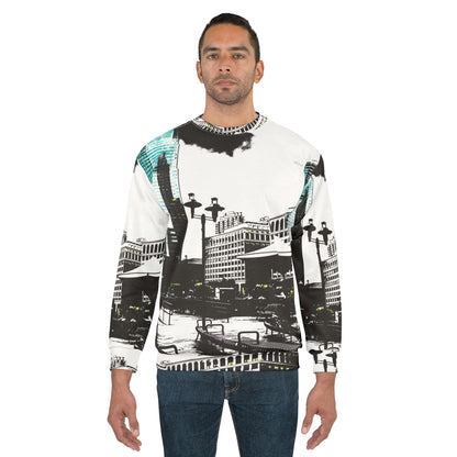 Glass Skyscraper Cityscape Sweatshirt — Urban Skyline Graphic Crewneck