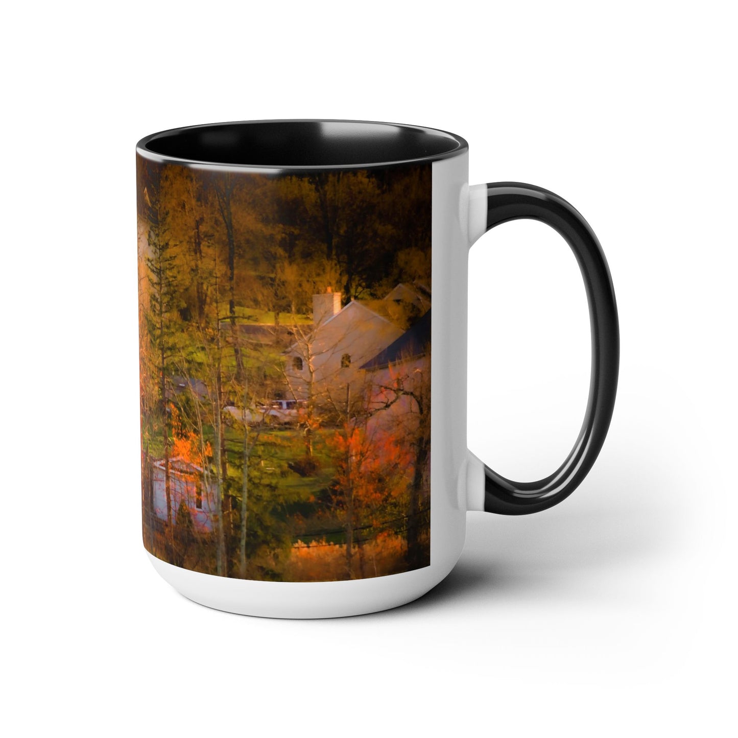 Two Tones, 15oz Ceramic Coffe Mug with Elegant High-Res, Full Color Natural Landscape Image.