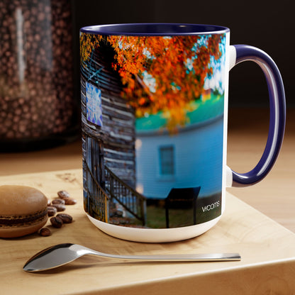 Two Tone Ceramic, 15oz Coffee Mug, Printed with a High-Res Beautiful Roxboro, NC Country Landscape.