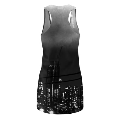 B&W Down Town New Yor Skyline Racerback Dress —Night Cityscape