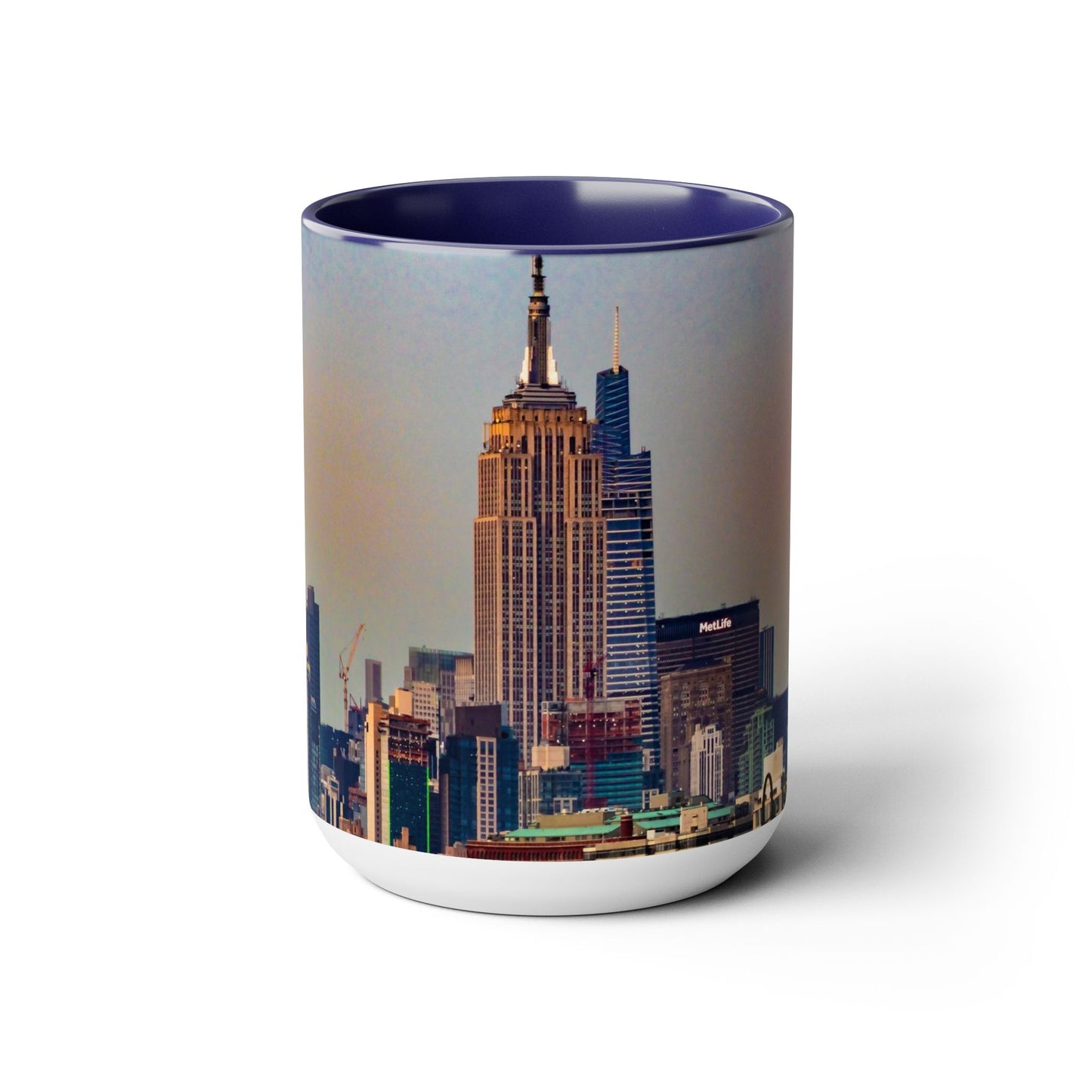 Two Tone 15oz Ceramic,  Coffee Mug, Printed with a High-Res Elegant Image of  New  York City View.