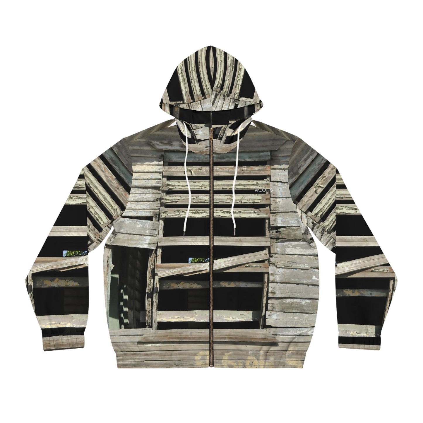 Rustic Weathered Wood Window Full-Zip Hoodie