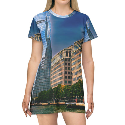 Cristal Building Cityscape Dress — New Jersey Urban Riverfront Skyline