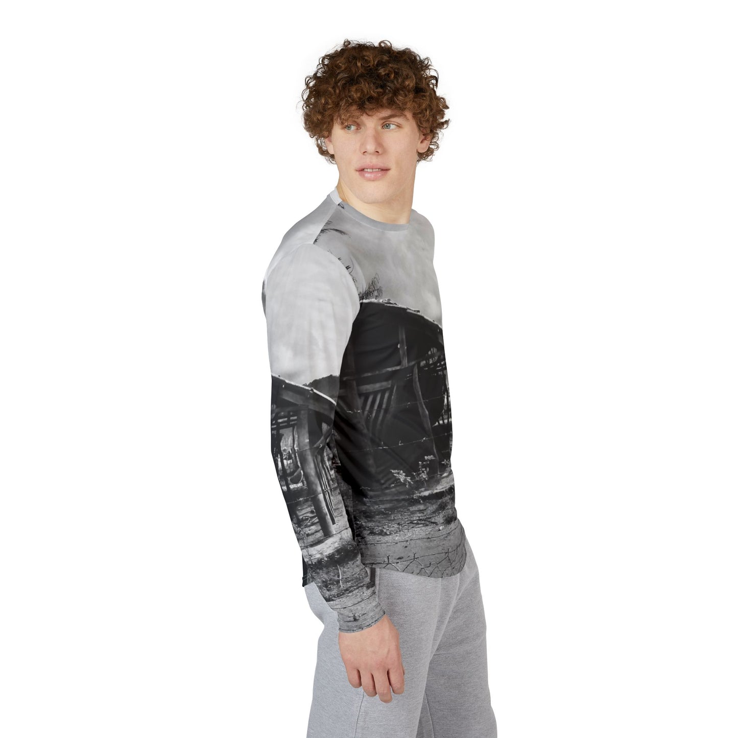 Men's Vintage Ranch UV Protection Long-Sleeve Shirt — Black & White Scenic
