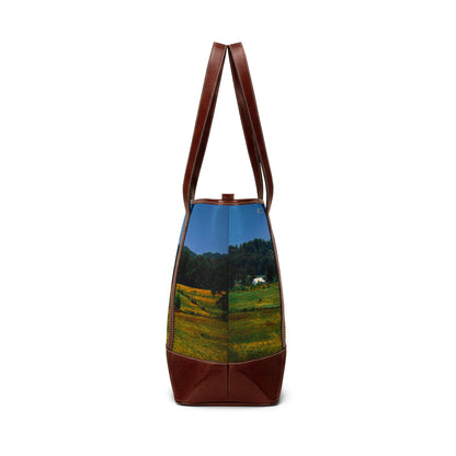 Countryside Landscape Tote Handbag – Scenic Field & Mountains Shoulder Bag