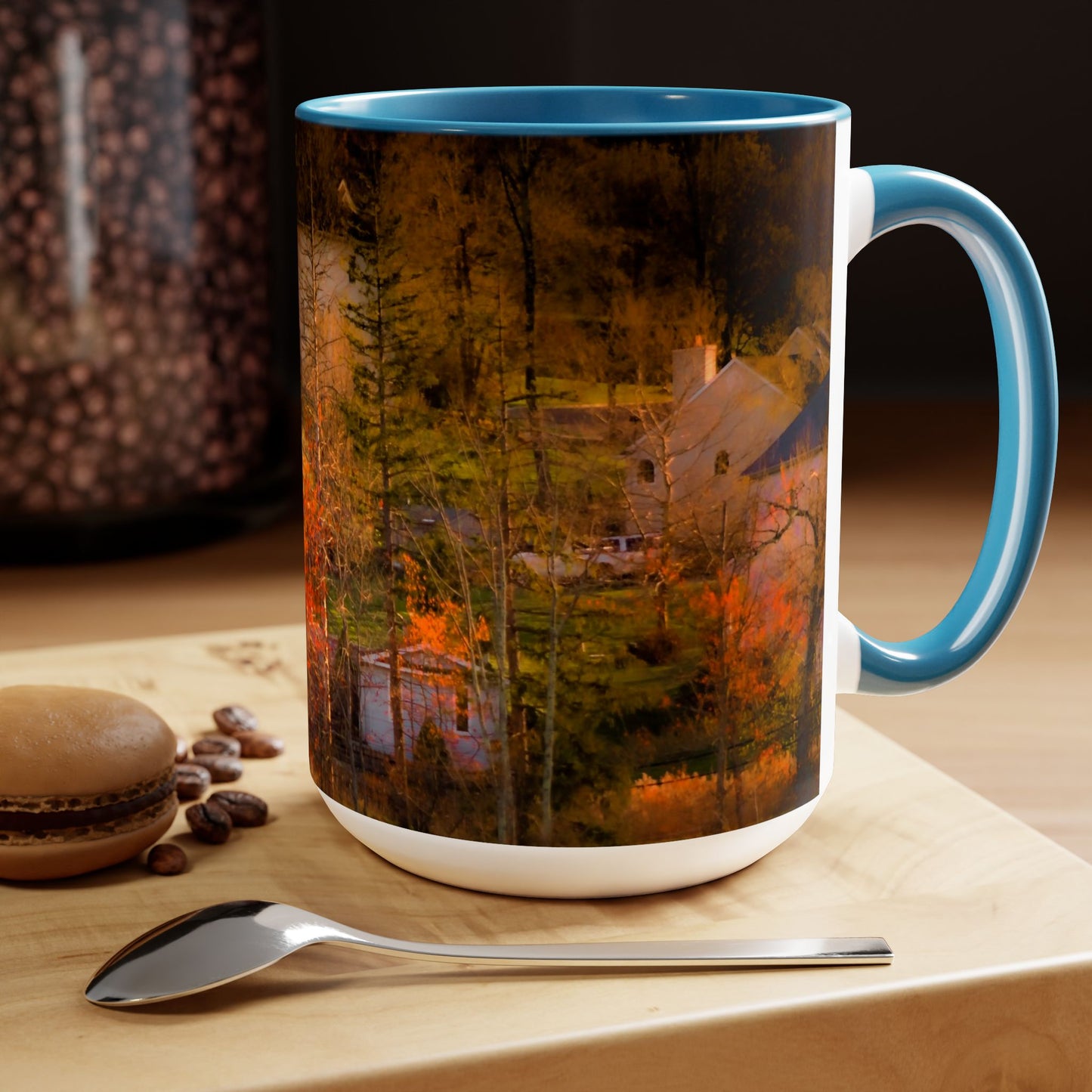 Two Tones, 15oz Ceramic Coffe Mug with Elegant High-Res, Full Color Natural Landscape Image.