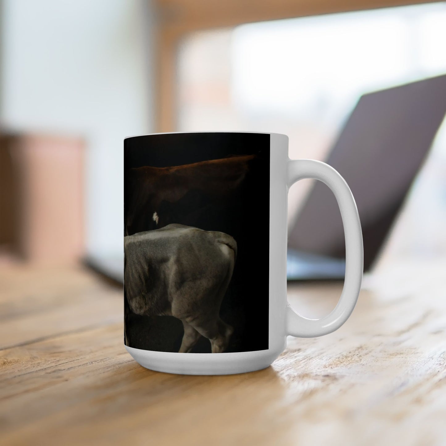 Elegant 15oz Ceramic Coffee Mug printed with a beautiful cattle image.