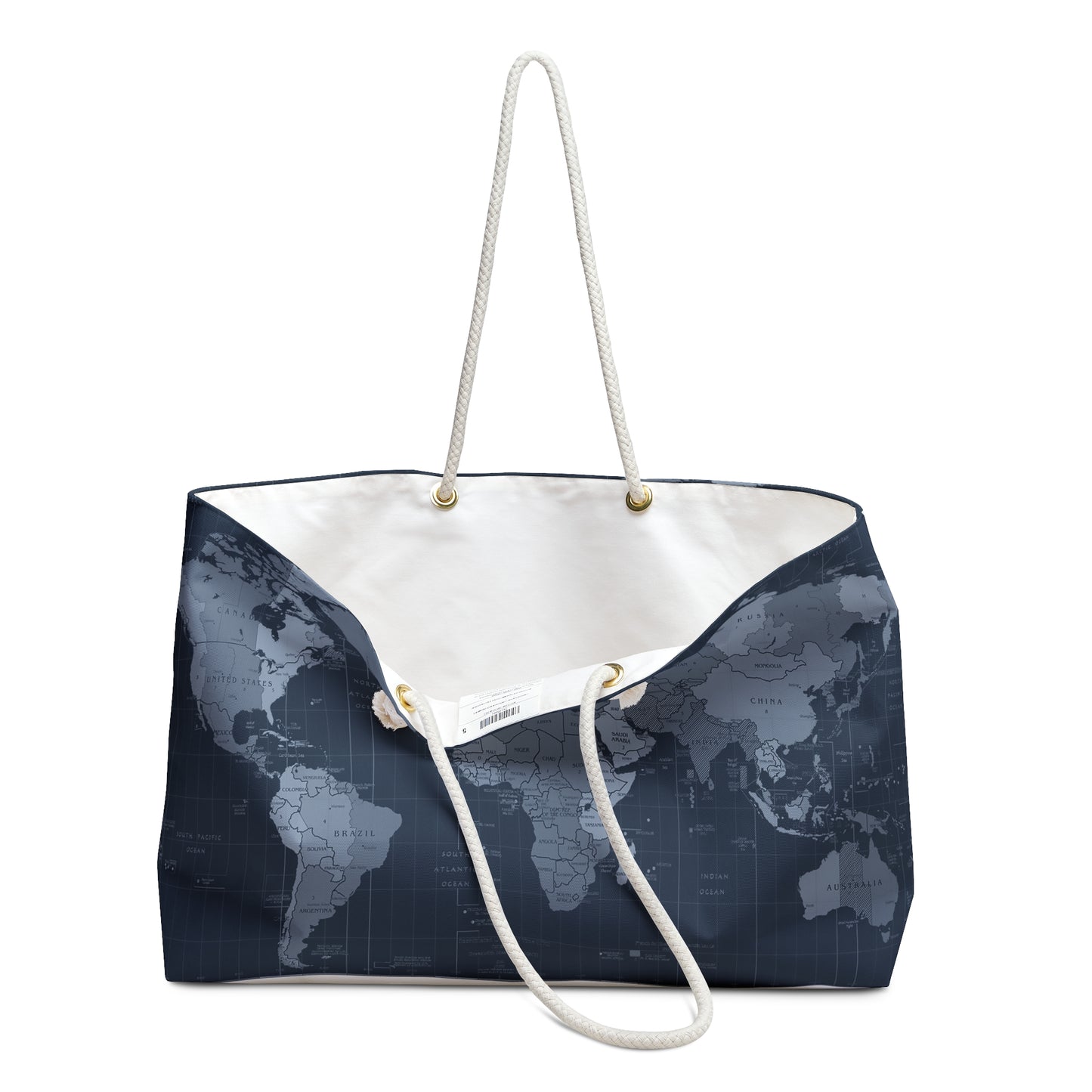 World Map Weekender Bag - Navy Travel Duffle Tote