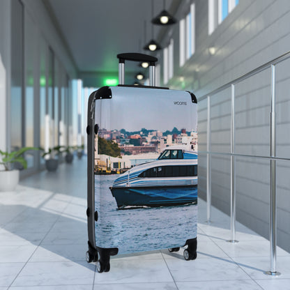 Harbor Boat Photo Carry-On Suitcase — Coastal Seaside Travel Luggage