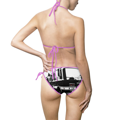 Vintage Fire Truck Bikini - Retro Black & White Fire Truck Bikini