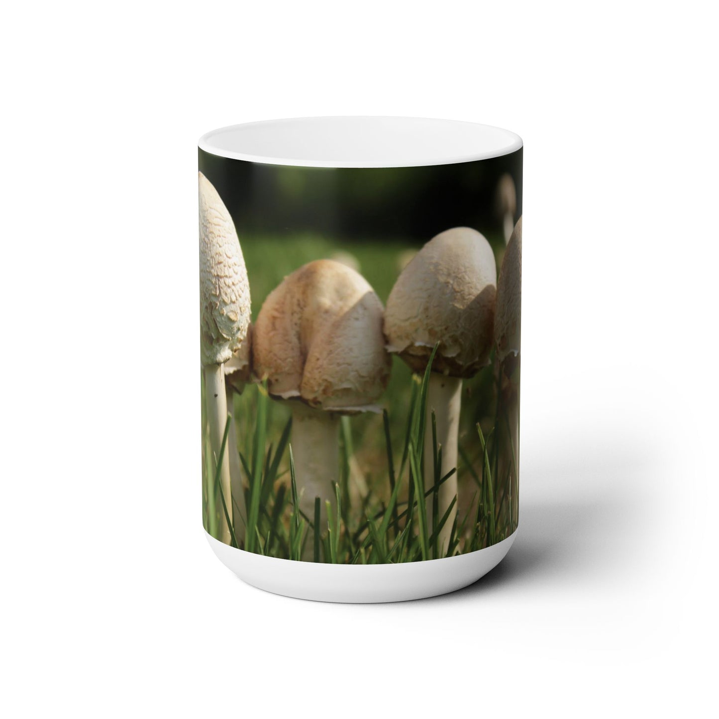 Elegant 15oz Ceramic Coffee Mug with beautiful mushrooms image.