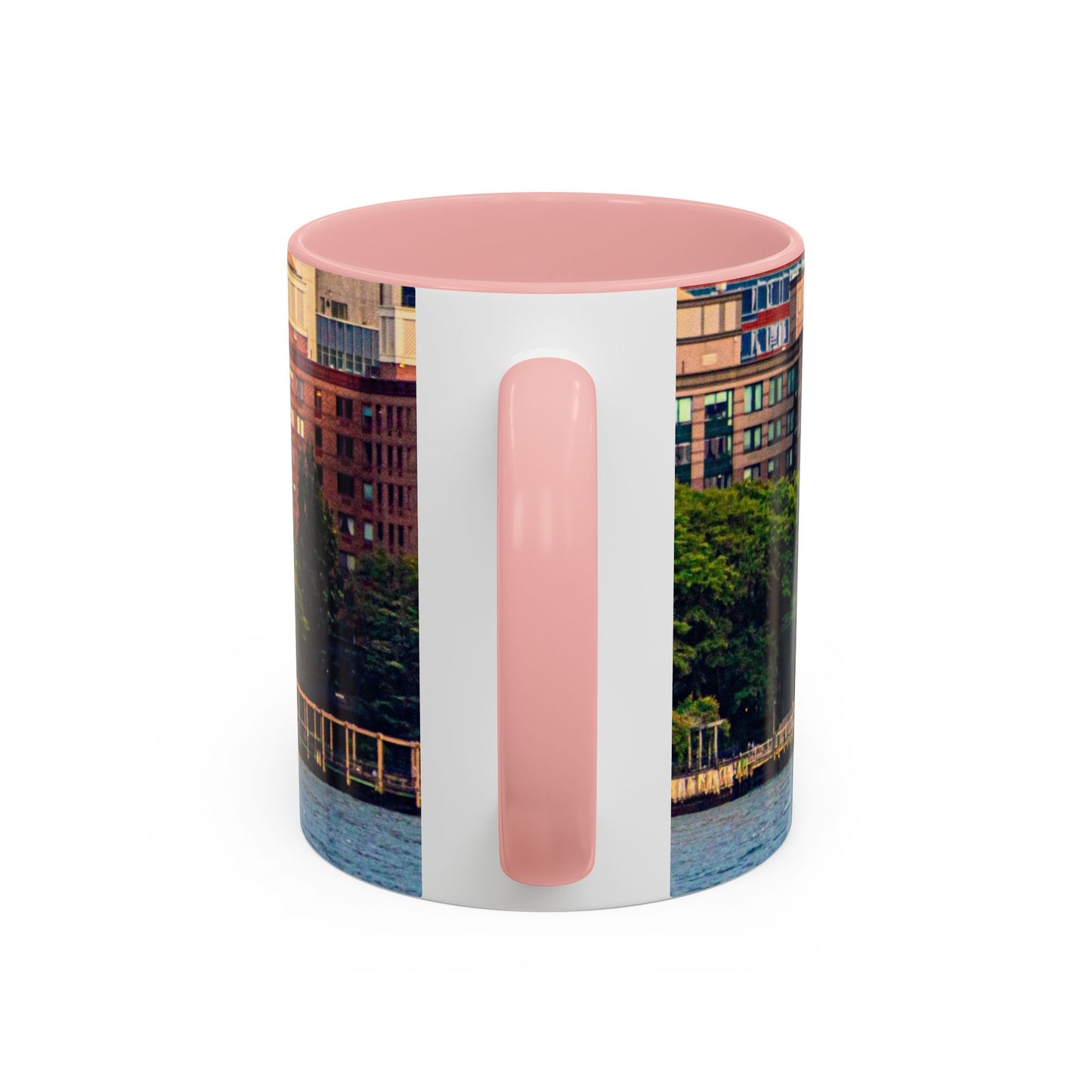 Two Tone Ceramic, 11oz Coffe Mug, Printed with a High-Res Elegant Image of a Saul Boat at the Hudson River, New York.